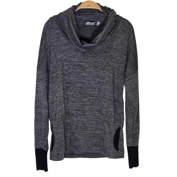 Athleta Cowl Neck Thumbhole Pullover Gray Black Yoga Gym Athletic Pockets Small - Picture 1 of 8